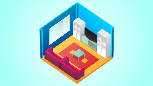 等距客厅色彩鲜艳图片下载