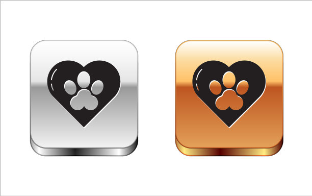 黑心与动物足迹图标隔离图片下载