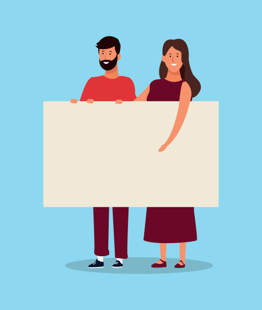 卡通女人和男人拿着空白的公告牌图片下载