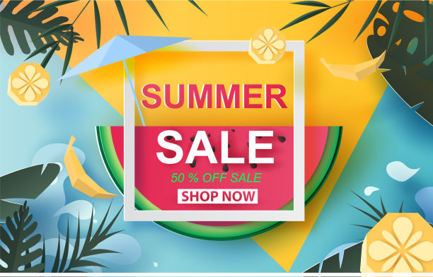 3d夏季销售横幅西瓜多达50图片下载