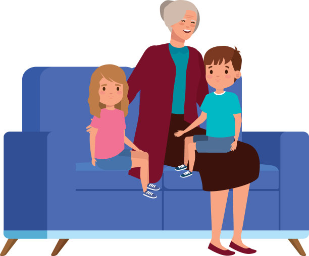 奶奶和孙子坐在沙发上图片下载