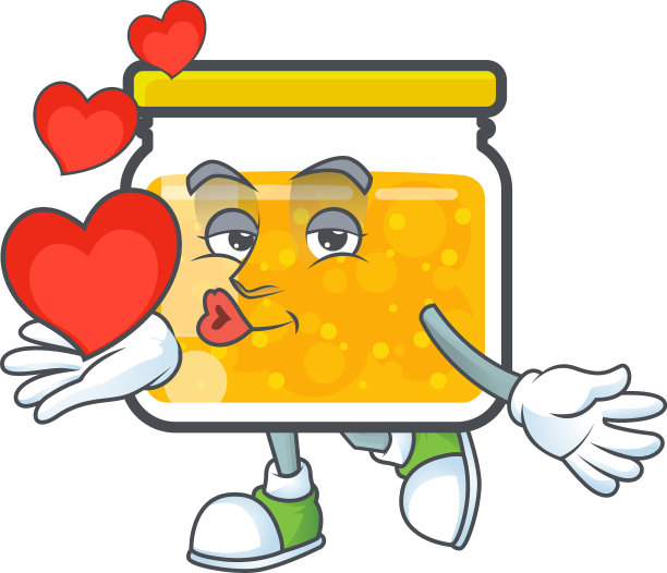 白色背景上的吉祥物抱着心的果酱图片下载