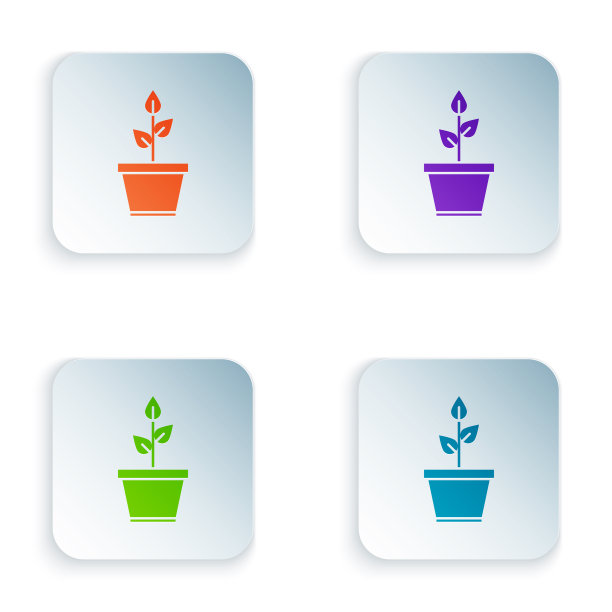 彩色植物在盆栽图标孤立在白色图片下载