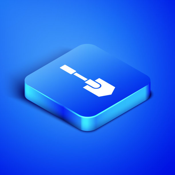 等距铲图标孤立在蓝色背景图片下载