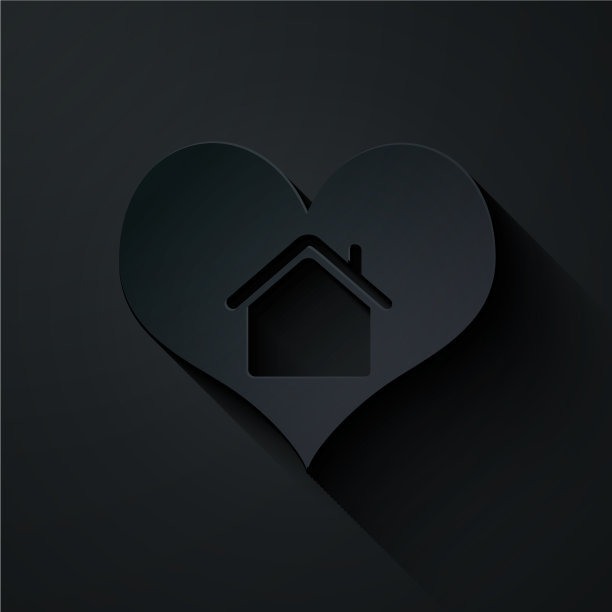 剪纸房子与心形图标孤立上图片下载