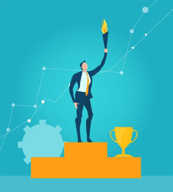 商人举着带有火焰的火炬作为胜利的象征。图片下载