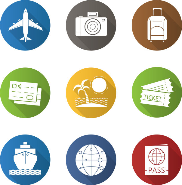 度假和旅行平面设计长影子图标图片下载