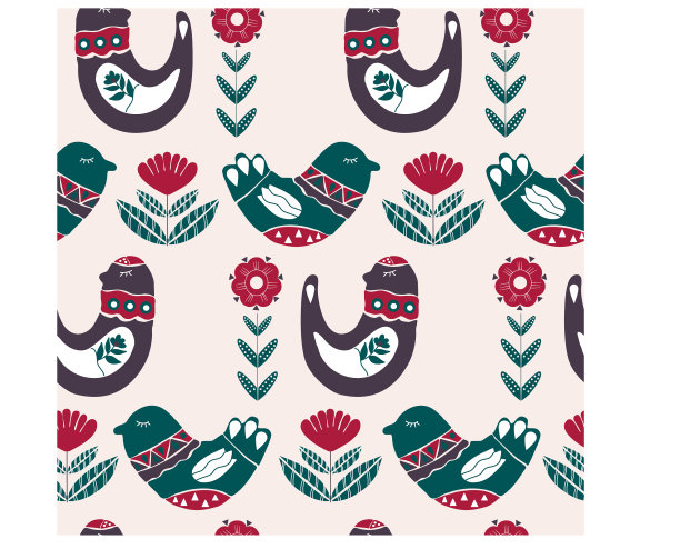 斯坎迪纳鸟类的无缝图案设计图片下载