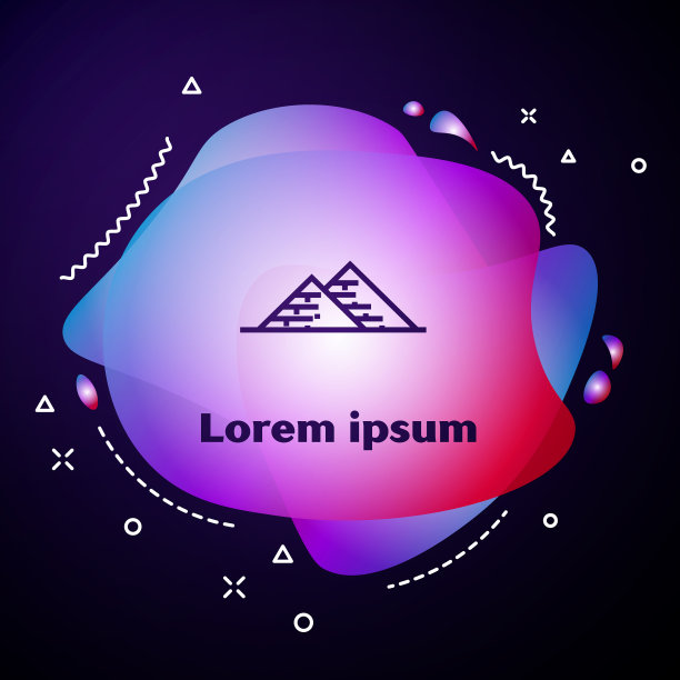 紫色线条的埃及金字塔图标孤立在黑暗中图片下载