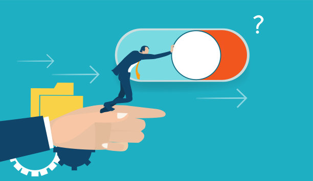 商人按正确的按钮。打开积极的进展。图片下载