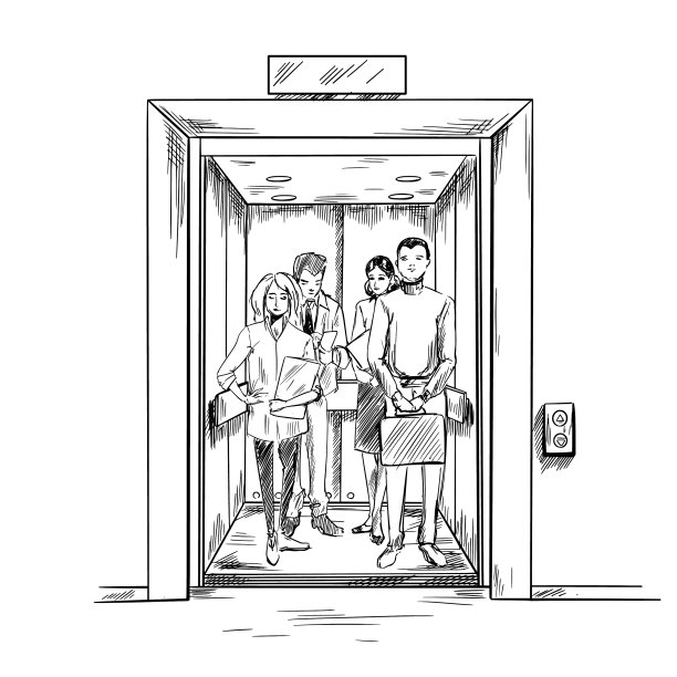 男人和女人在电梯手动绘制图片下载