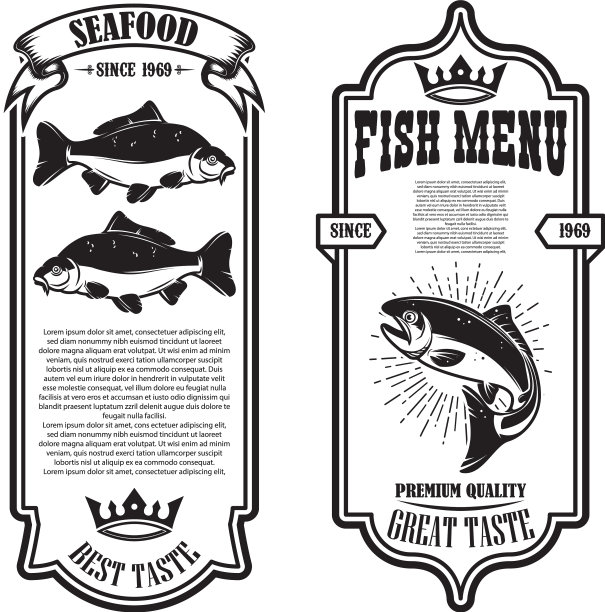 集海鲜、飞鱼为设计元素图片下载