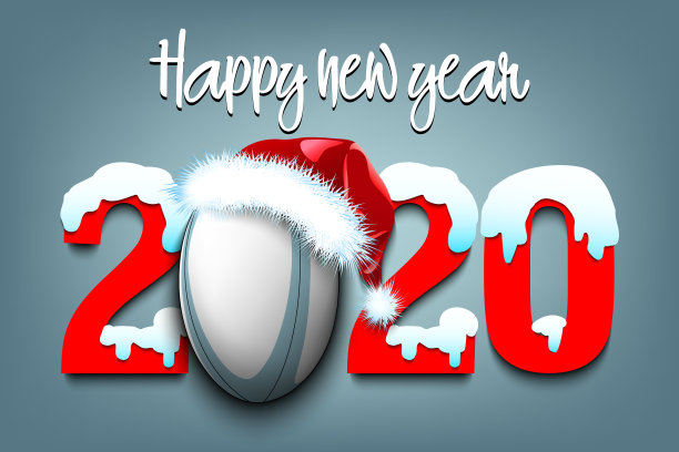 下雪的新年数字2020和橄榄球图片下载
