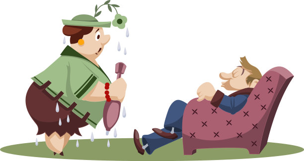 湿女人撑伞睡觉的男人图片下载