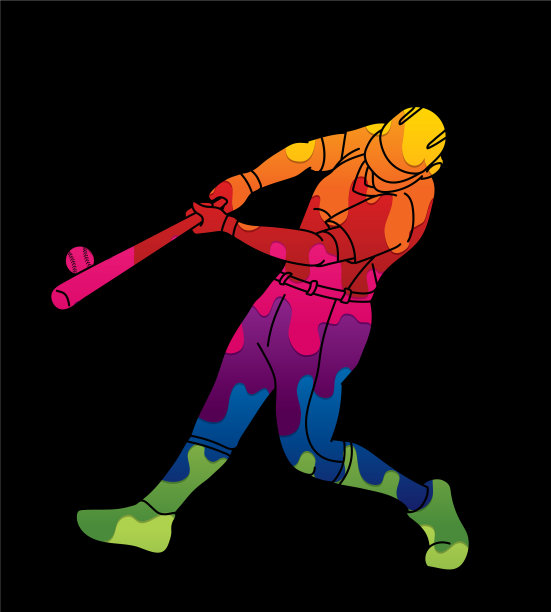 棒球运动员动作卡通图形图片下载