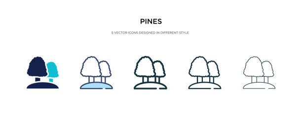 松树图标有两种不同的风格和颜色图片下载