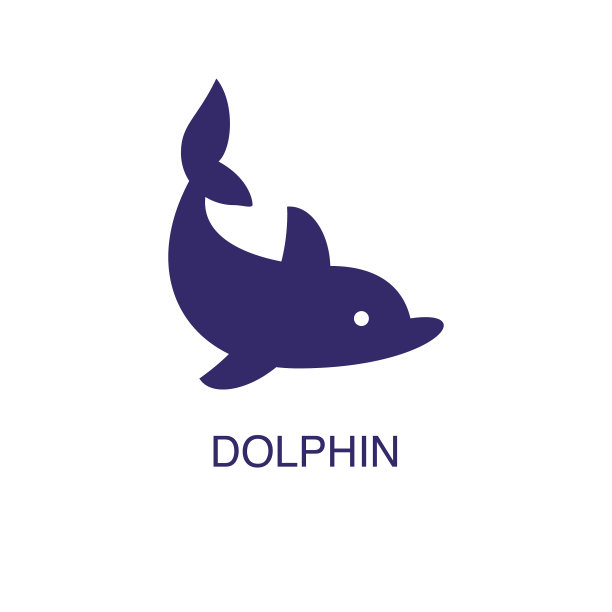 海豚元素在平坦的简单风格的白色图片下载