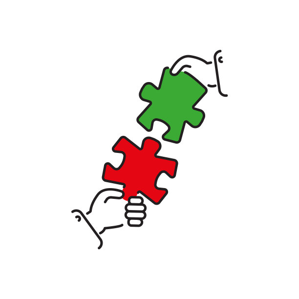 手中连接的彩色拼图图标图片下载