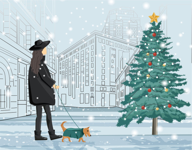 一个穿着黑衣服遛狗的女人图片下载