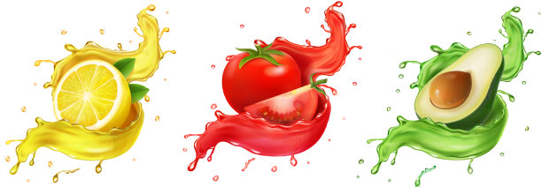 柠檬鳄梨番茄汁设置逼真的水果图片下载