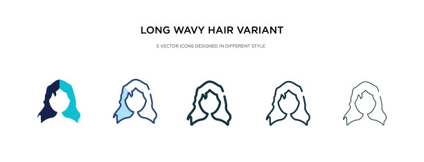 长波浪的头发变体在不同的风格图标图片下载