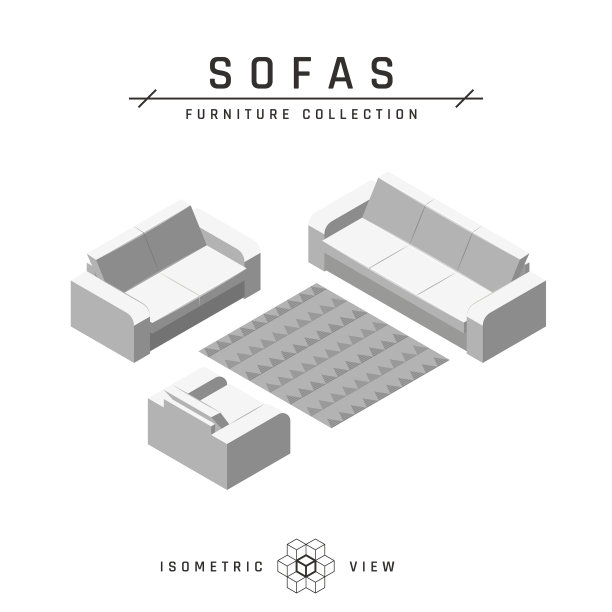 等距沙发设置图标在平面风格图片下载
