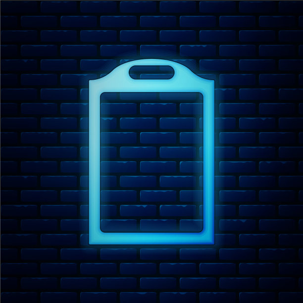 发光的霓虹灯切割板图标孤立在砖块上图片下载