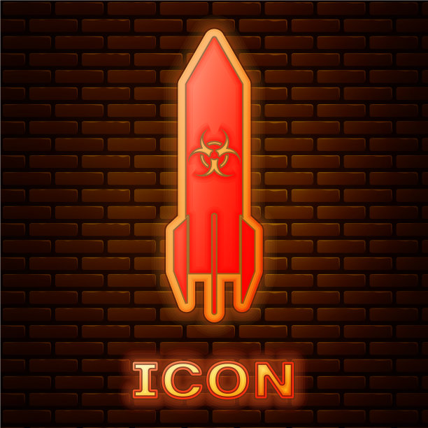 发光的霓虹灯生物危害火箭图标被隔离图片下载