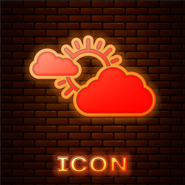 发光的霓虹灯太阳和云天气图标孤立图片下载