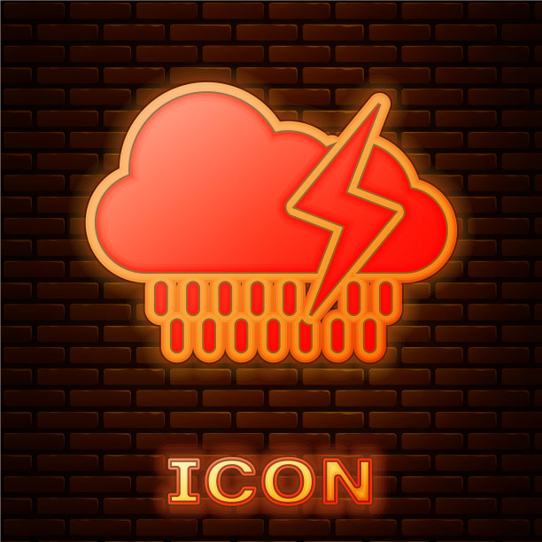 发光的霓虹云与雨和闪电的图标图片下载