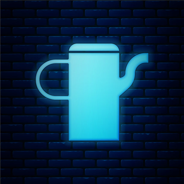 发光的霓虹灯喷壶图标孤立在砖块上图片下载