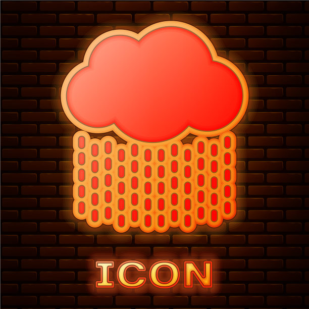 发光的霓虹云与雨的图标孤立图片下载
