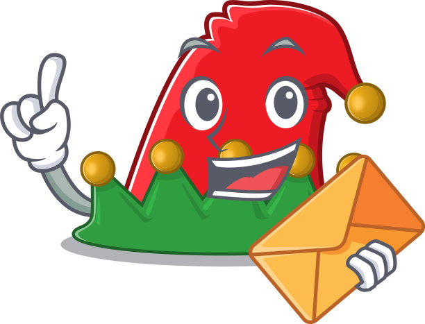 用信封装着笑脸小精灵帽子的卡通吉祥物图片下载