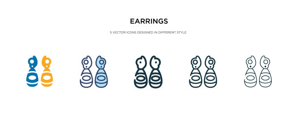 耳环图标有两种不同的风格和颜色图片下载