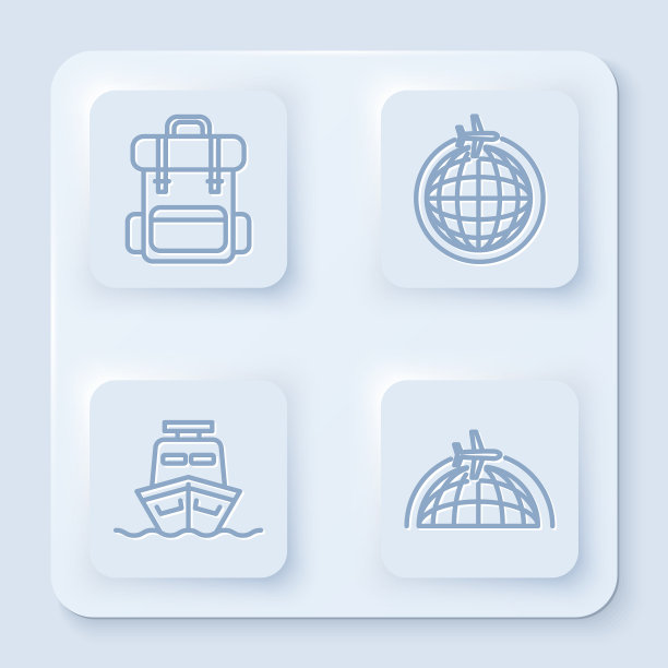 Set line徒步旅行背包地球仪飞行飞机图片下载