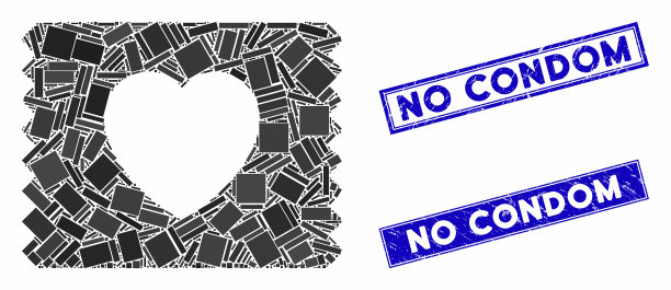 心脏避孕套包装马赛克和垃圾矩形图片下载