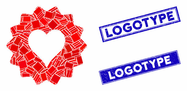 心形象征马赛克和危难矩形邮票图片下载