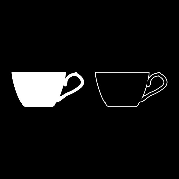 白色扁平风格茶杯轮廓图标图片下载
