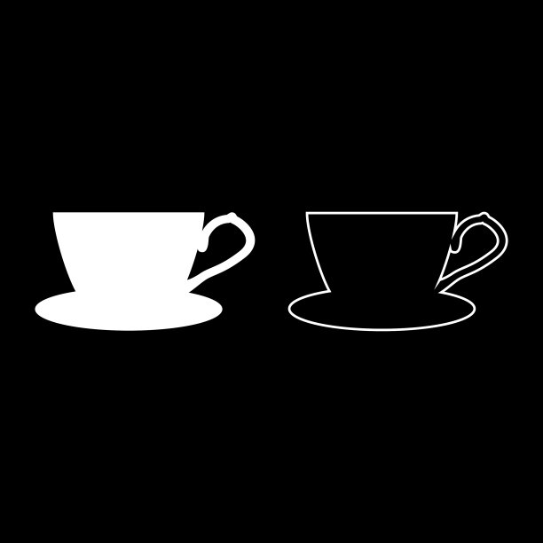 白色茶杯和茶托图标轮廓合集图片下载