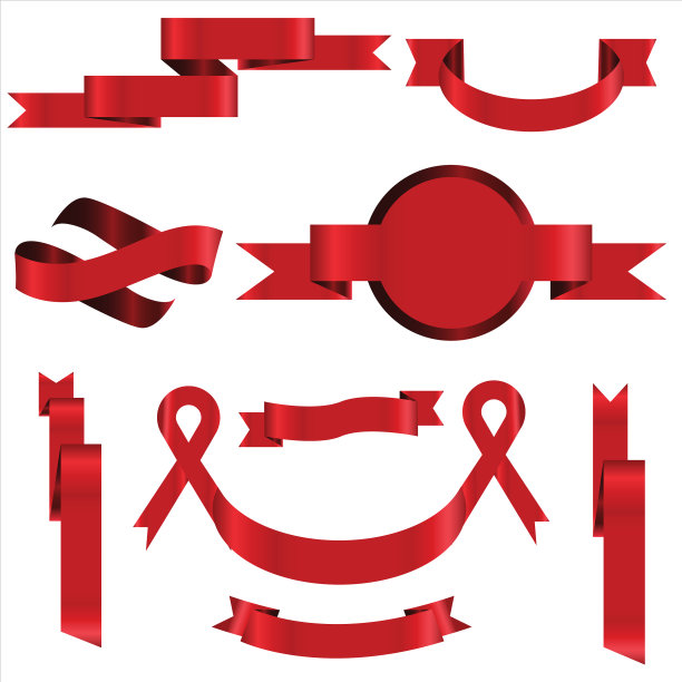 红丝带设置在孤立的庆祝和图片下载