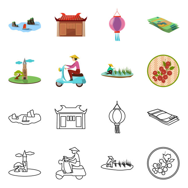 设计越南和传统标志集图片下载