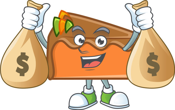 切蛋糕巧克力，吉祥物拿着钱图片下载