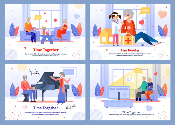 快乐时光的花与成熟人的旗集图片下载