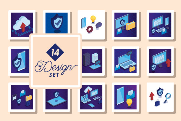 设置14个设计社交媒体图标图片下载