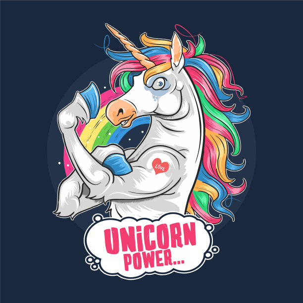 可爱的独角兽和有趣的肌肉卡通艺术品维克多图片下载