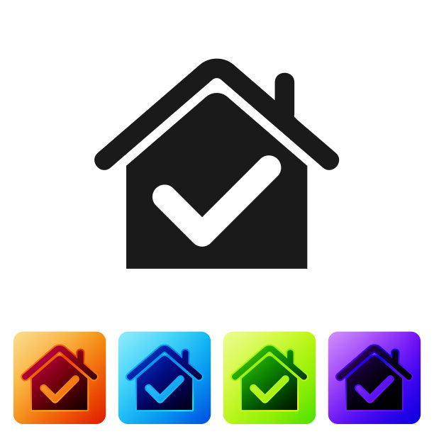 黑色的房子与复选标记图标隔离在白色上图片下载
