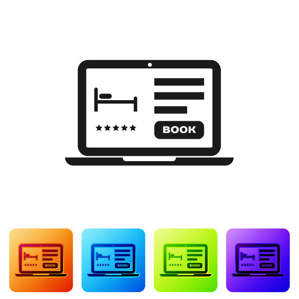 黑色在线酒店预订图标孤立在白色上图片下载