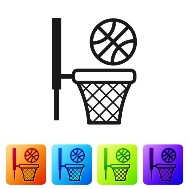 黑色篮球和篮筐图标孤立在一起图片下载
