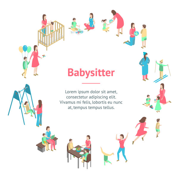 角色不同保姆概念横幅卡图片下载
