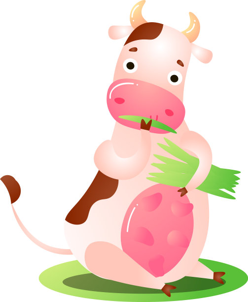 滑稽的粉色奶牛动物吃草图片下载